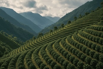 Terraced hillside coffee plots