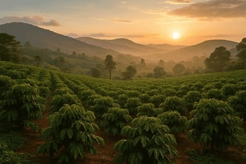Kenyan coffee hills at dawn
