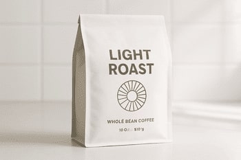 Light roast bag with tasting wheel icon