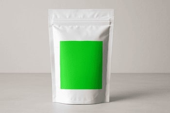White foil bag with green label