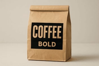 Paper bag with bold black label