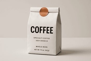 Flat-bottom bag with copper sticker