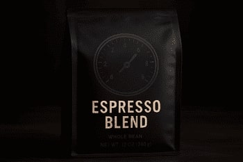 Bag labeled Espresso Blend with pressure gauge motif
