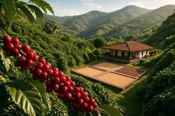Hillside farm with drying patios, Colombia