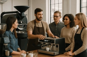 Barista training at a roastery