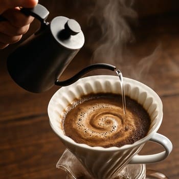 Blooming pour with gentle swirl