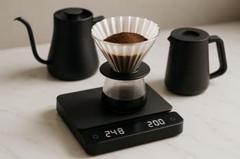 Scale showing a brew ratio readout