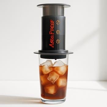 AeroPress inverted over a glass with ice