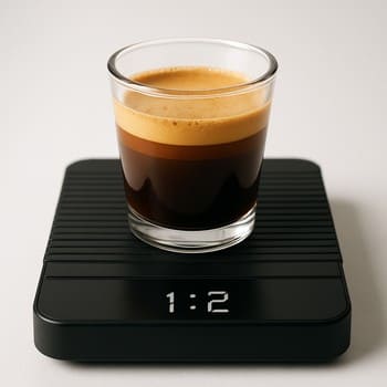 Espresso on a scale at 1:2 ratio