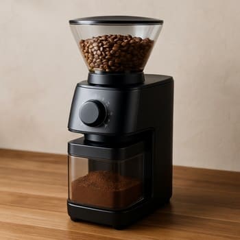 Burr grinder on a bench