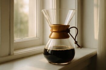 Chemex on a windowsill with morning light