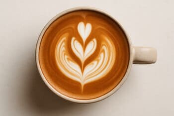 Top view of a latte with simple tulip art
