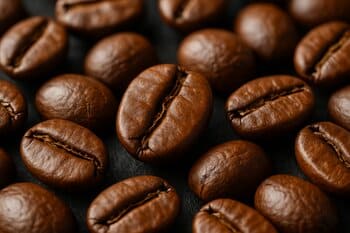 Close-up of roasted beans showing medium roast sheen