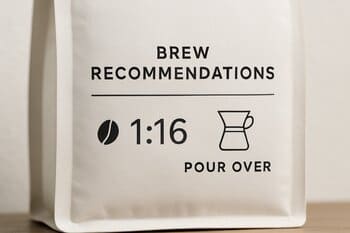 Label showing brew recommendations and ratio