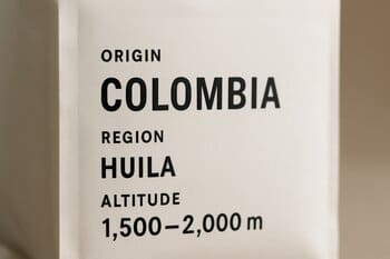 Coffee bag label showing origin and region