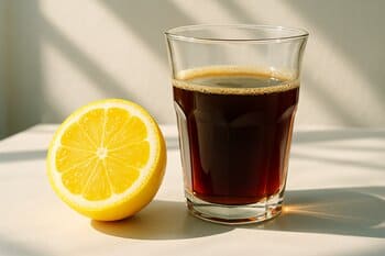 Slice of lemon near a pour-over, bright morning light