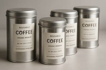 Reusable coffee tins with labels