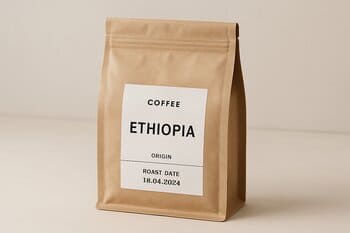 Minimalist coffee bag with origin label and roast date