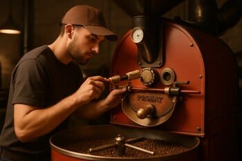 Roaster working at a vintage Probat machine